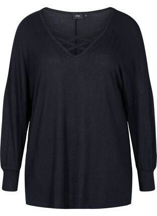 Promotional item - Long-sleeved viscose blouse with v-neck, Black, Packshot image number 0