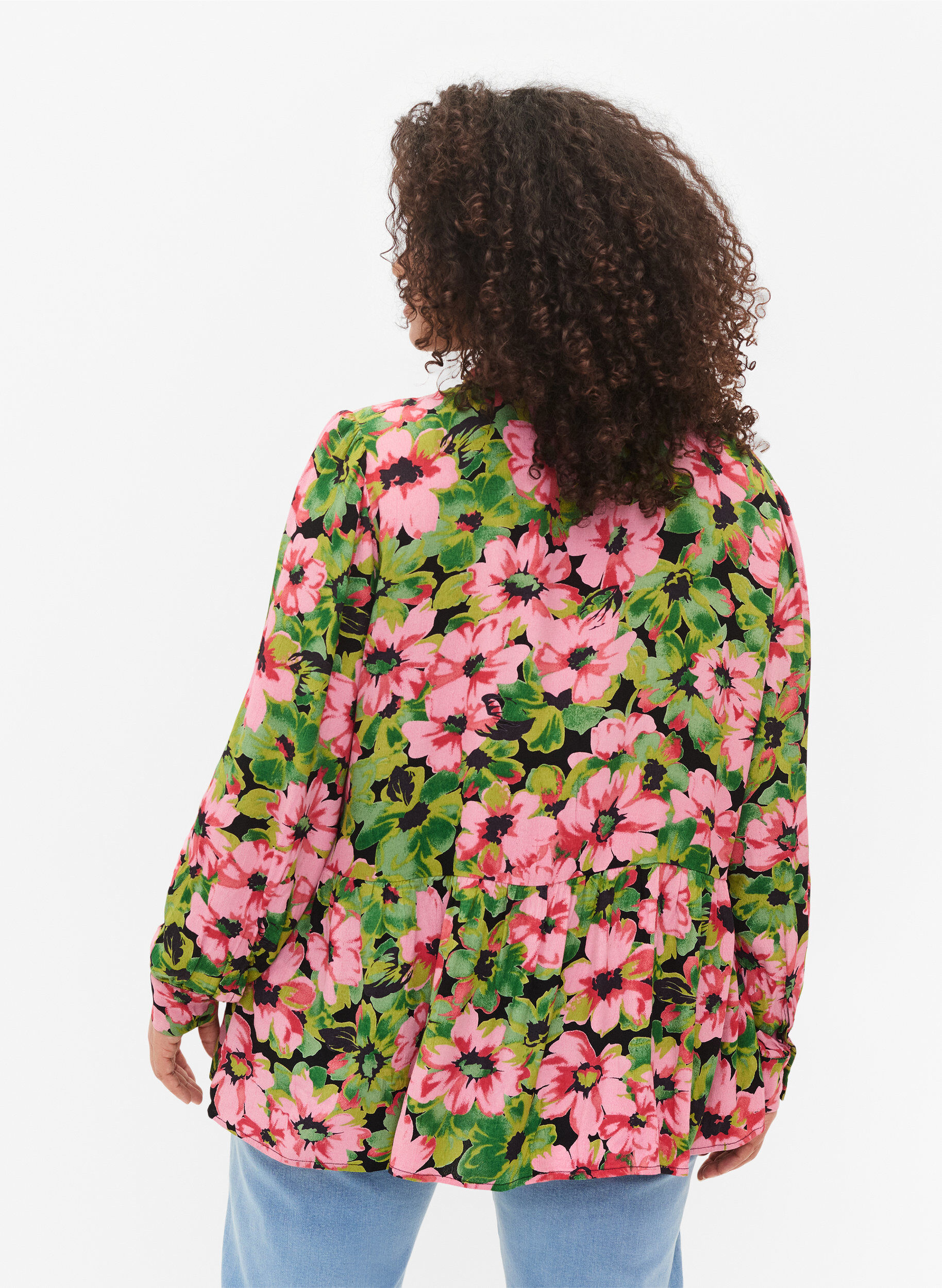 Zizzifashion Floral shirt in viscose, Pink G. Flower AOP, Model image number 1