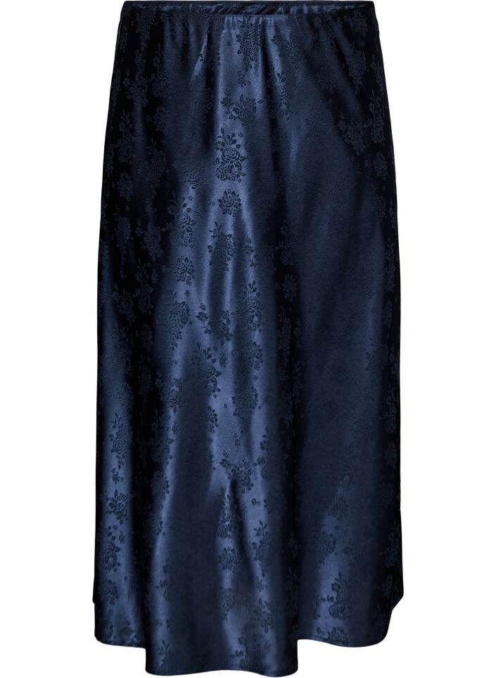 Satin skirt with a tonal floral pattern, Blue, Packshot image number 0