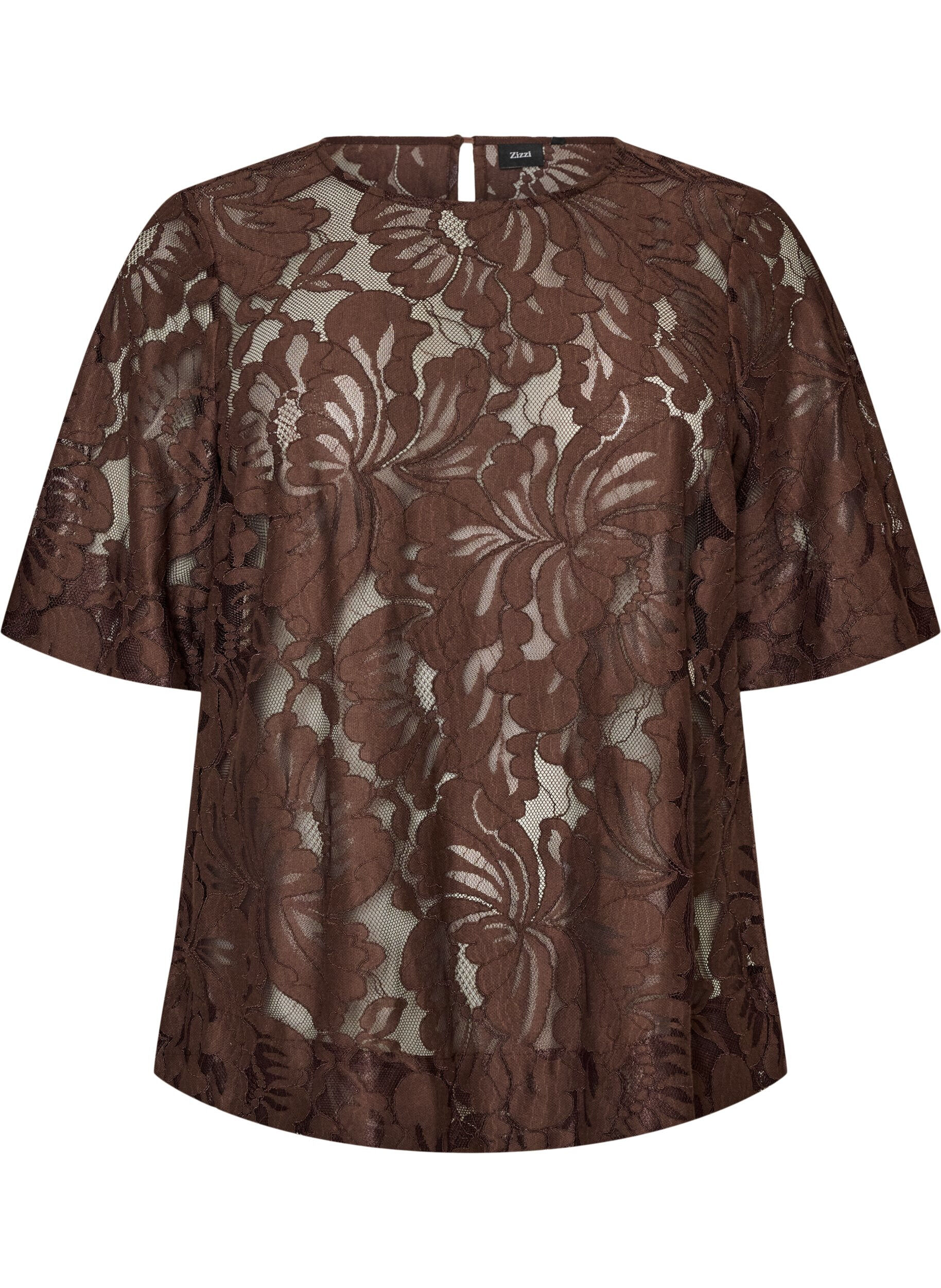 ZizzifashionLace blouse with short sleeves, Brown, Packshot image number 0