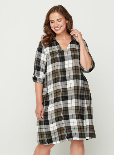 Checked viscose tunic, Army Check, Model image number 0