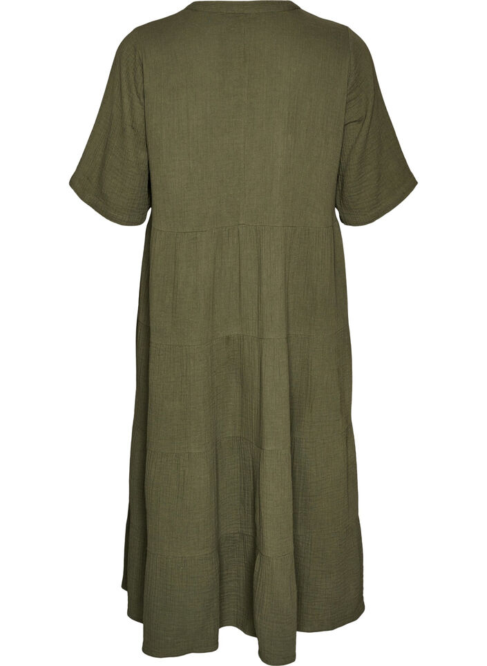 A-line midi dress in cotton muslin, Green, Packshot image number 1