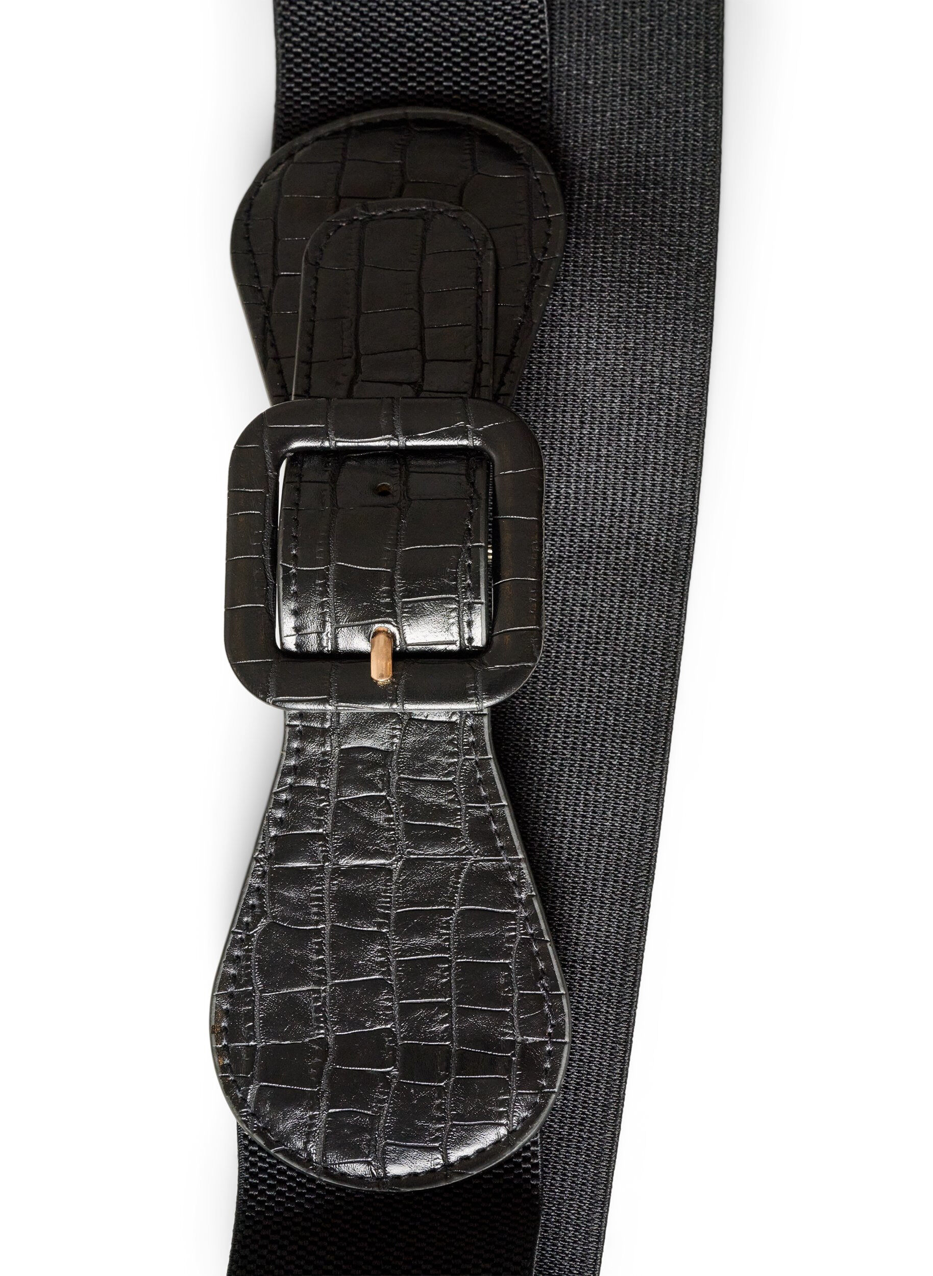ZizzifashionElastic waist belt with croc detail, Black, Packshot image number 2