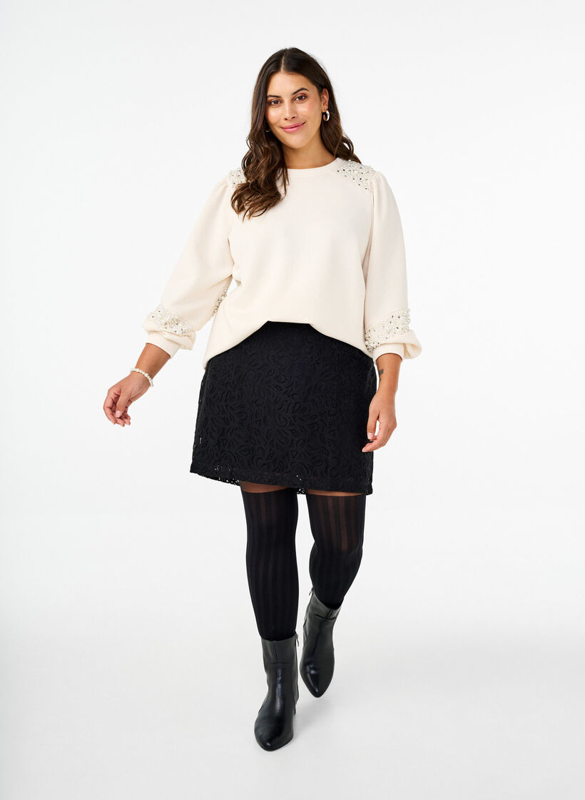 Sweatshirt with pearl details, Buttercream, Model image number 3