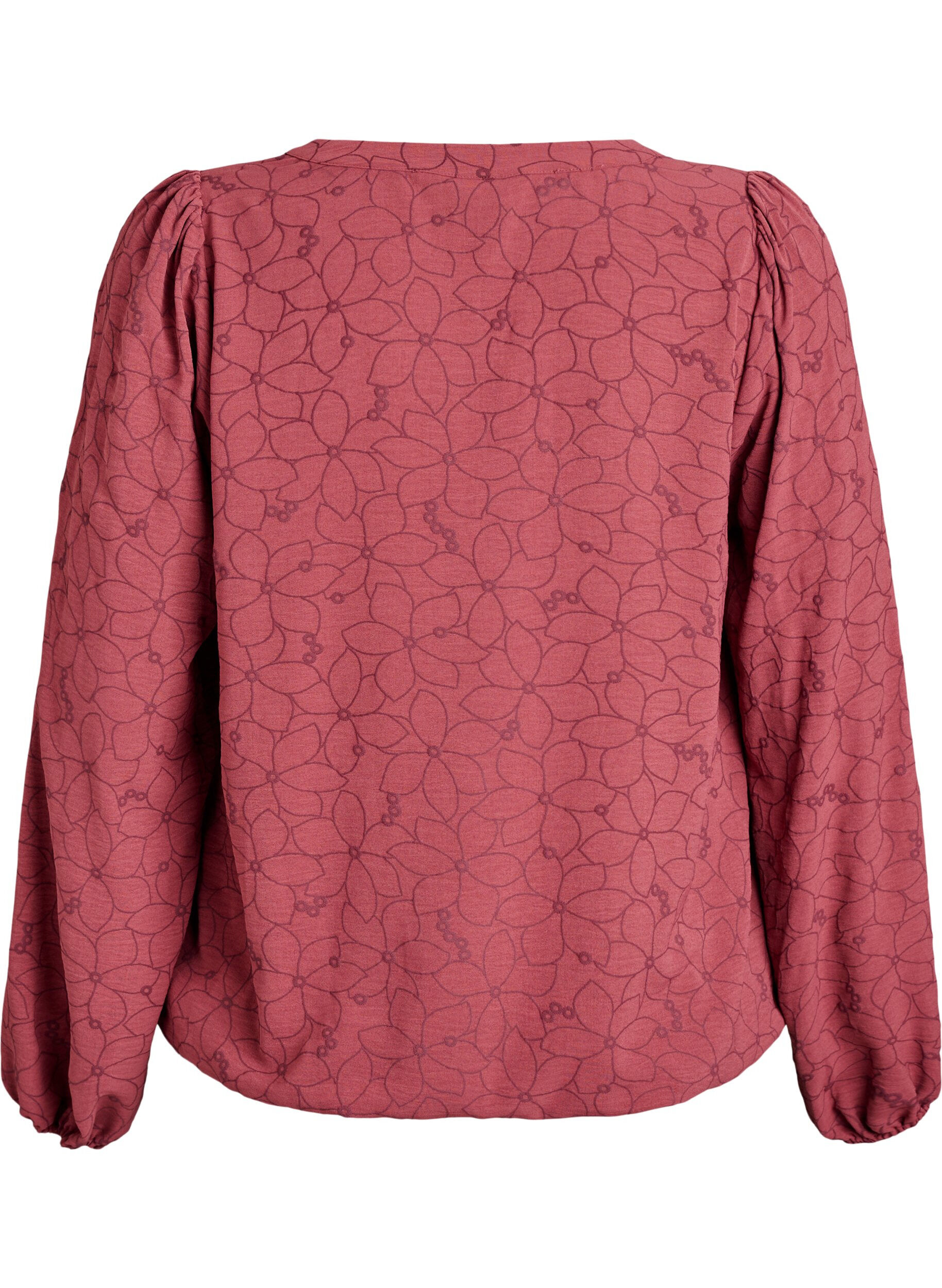 Zizzifashion Long-sleeved blouse with floral embroidery, Rose, Packshot image number 1