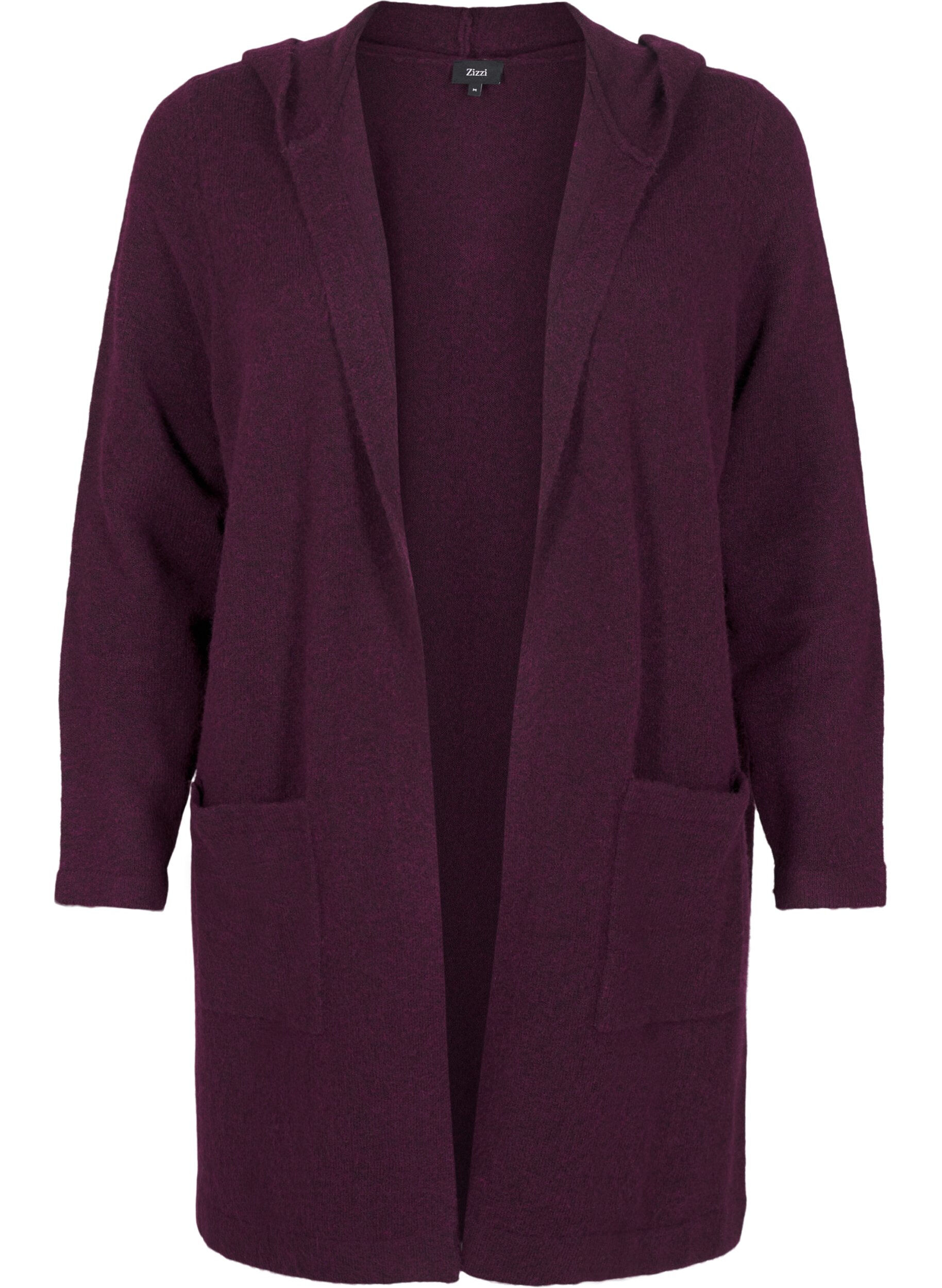 Zizzifashion Long knitted cardigan with wool and hood, Potent Purple Mel., Packshot image number 0