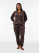 Soft velour cardigan with a zipper and high collar, Brown, Model image number 1