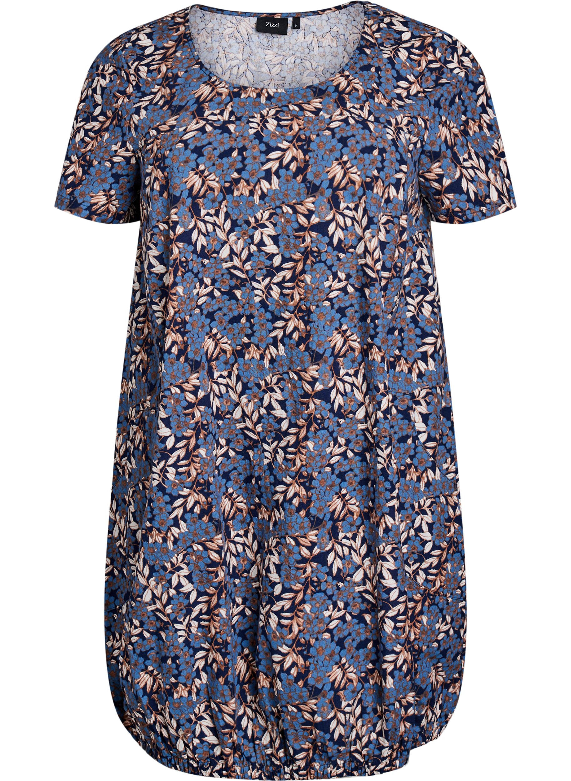 Zizzifashion Short-sleeved cotton dress with print, Blue, Packshot image number 0