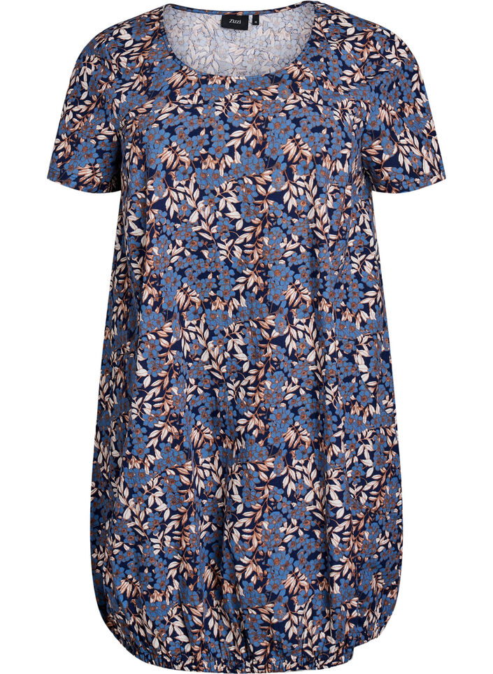 Short-sleeved, printed cotton dress, Blue, Packshot image number 0
