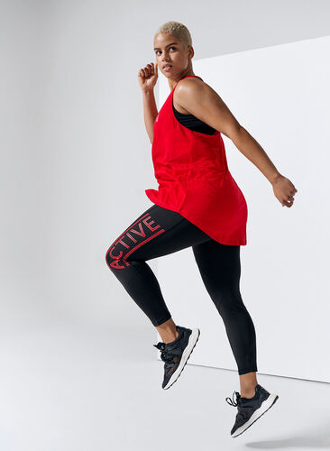 Cropped sports leggings with print details, Black, Image image number 0