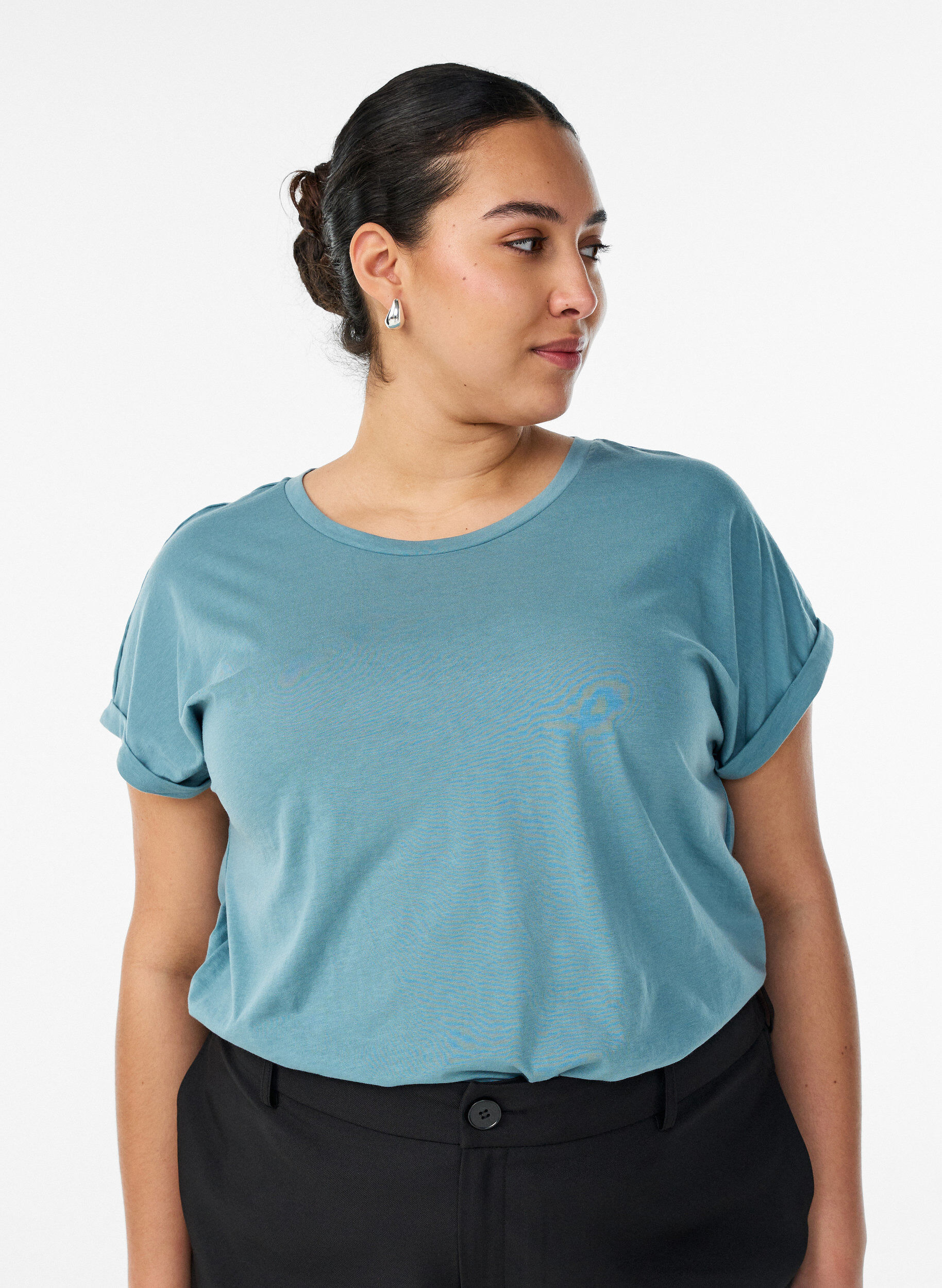 Zizzifashion Short sleeved cotton blend t-shirt, Blue, Model image number 0