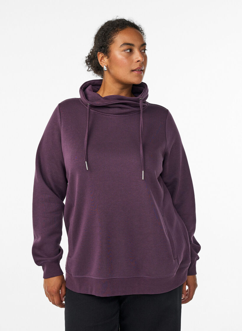 Sweatshirt with high collar and pockets, Purple, Model image number 0