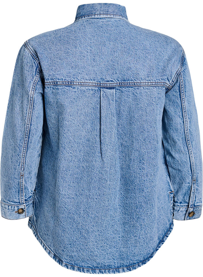 Denim shirt with half placket and chest pockets, Light Blue, Packshot image number 1