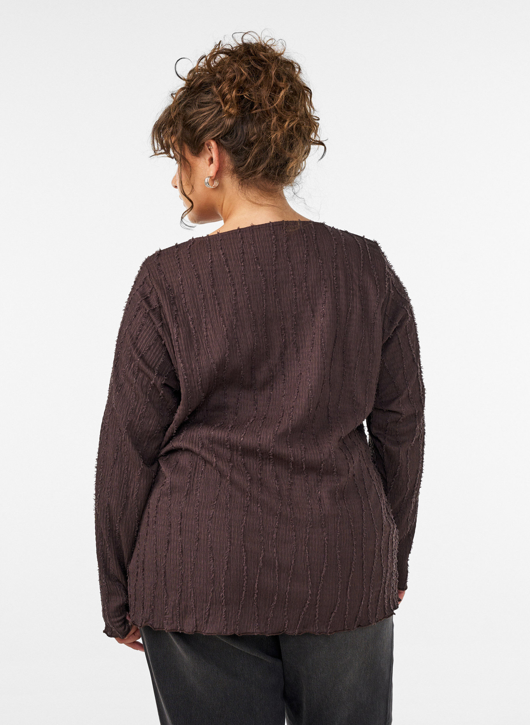 ZizzifashionJersey blouse with a wavy texture, Brown, Model image number 2