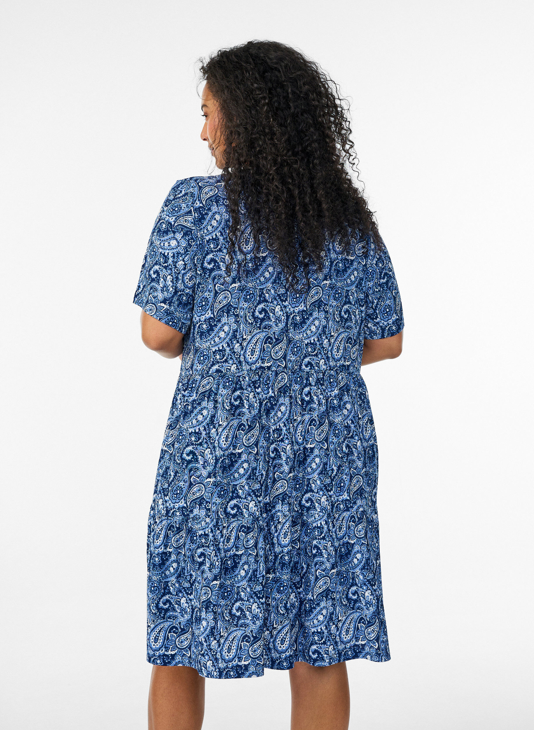 Zizzifashion Patterned dress with panels, Blue, Model image number 2