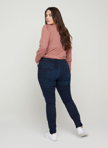 Super slim Amy jeans with high waist, Dark blue denim, Model image number 1