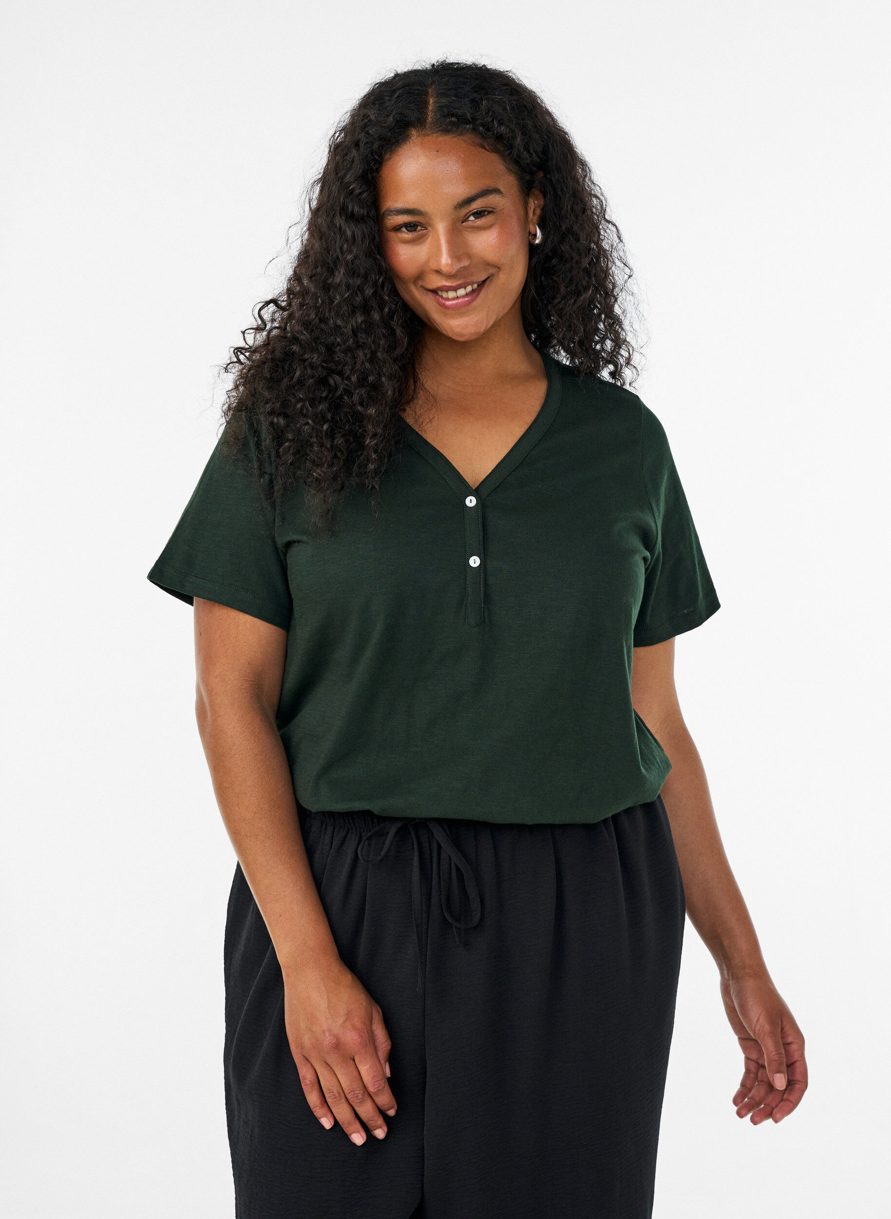 ZizzifashionT-shirt with button detail, Green, Model image number 0