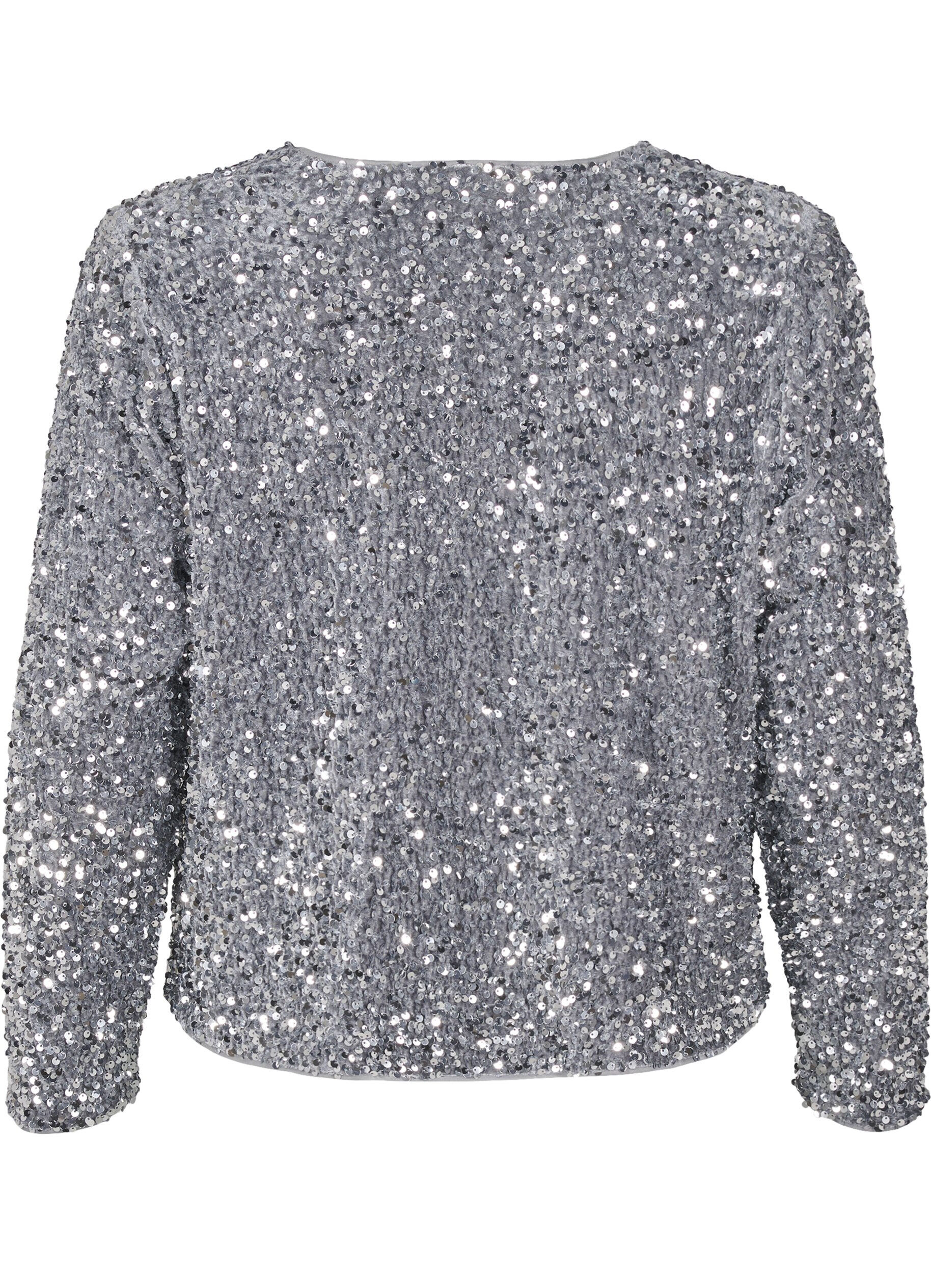Zizzifashion Sequin blouse with tie details, Silver, Packshot image number 1