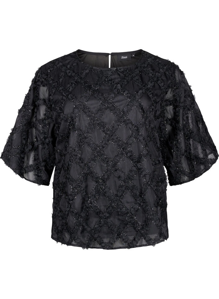 Blouse with harlequin pattern, Black, Packshot image number 0