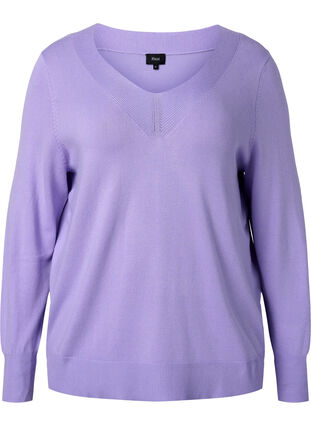 Viscose knitted top with v-neckline, Lavender, Packshot image number 0