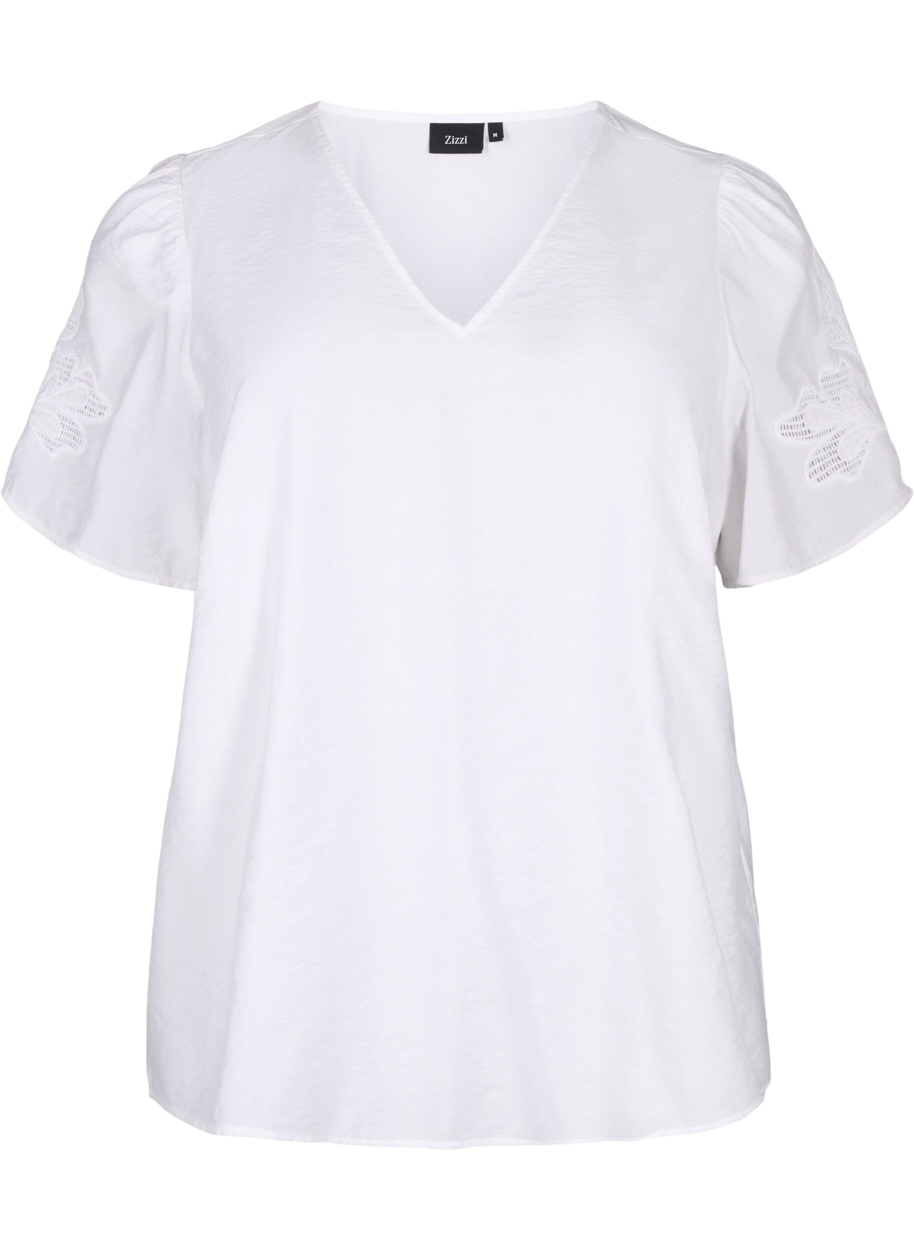 Zizzifashion Short sleeve viscose blouse with embroidery, White, Packshot image number 0