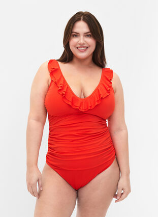Swimsuit with ruffles and removable inserts, Grenadine, Model image number 0