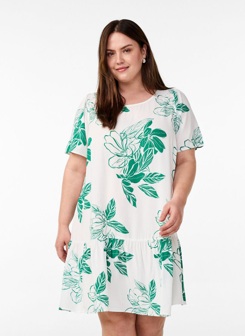 Dress in viscose with cutline, Green, Model image number 0