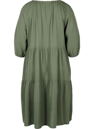 Cotton dress with 3/4 sleeves and tie detail, Thyme, Packshot image number 1