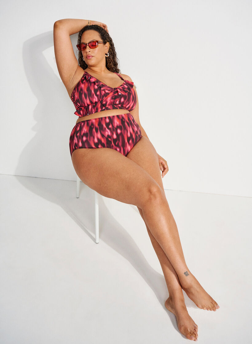 Bikini briefs with print and high waist, Red, Image image number 0