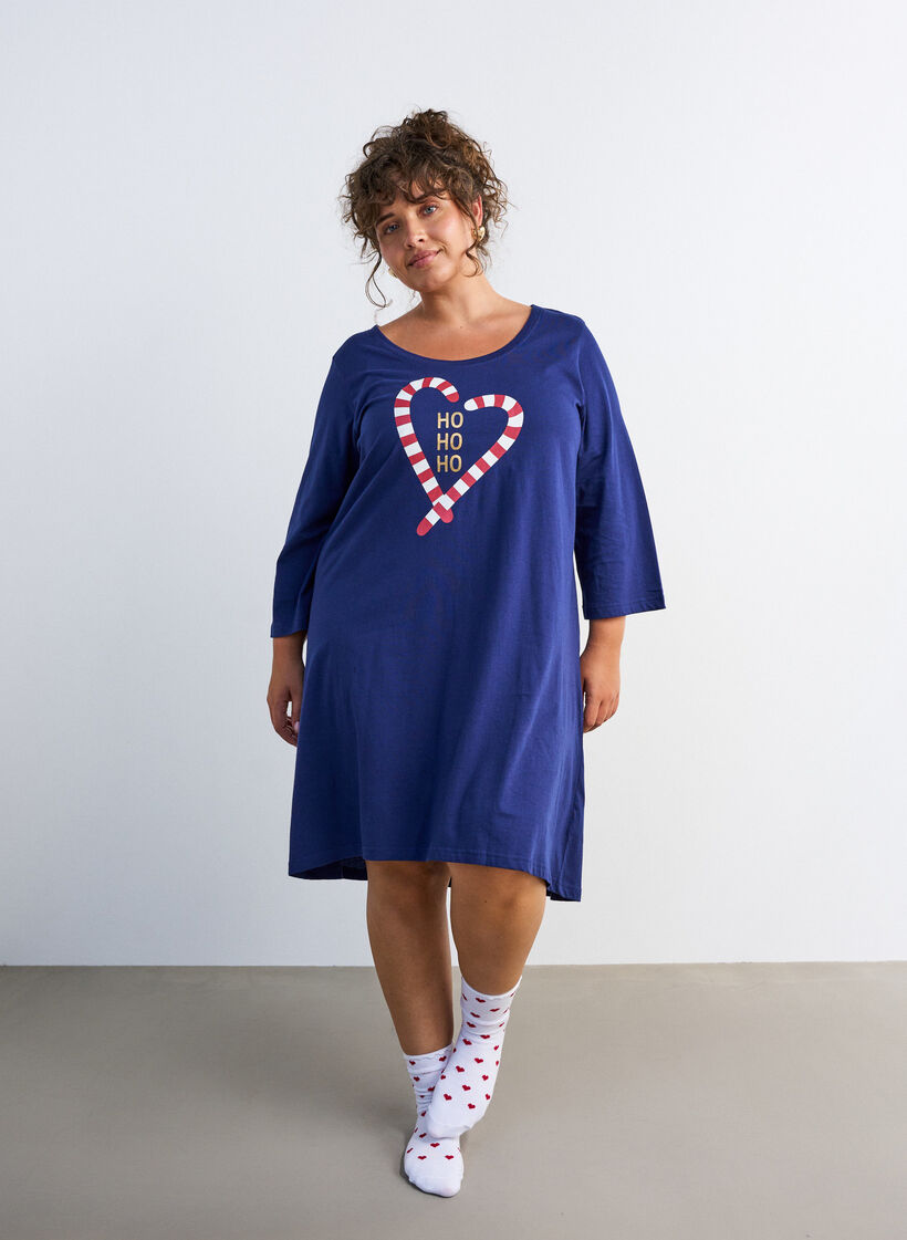 Nightdress in organic cotton with Christmas motif, Blue, Model image number 1