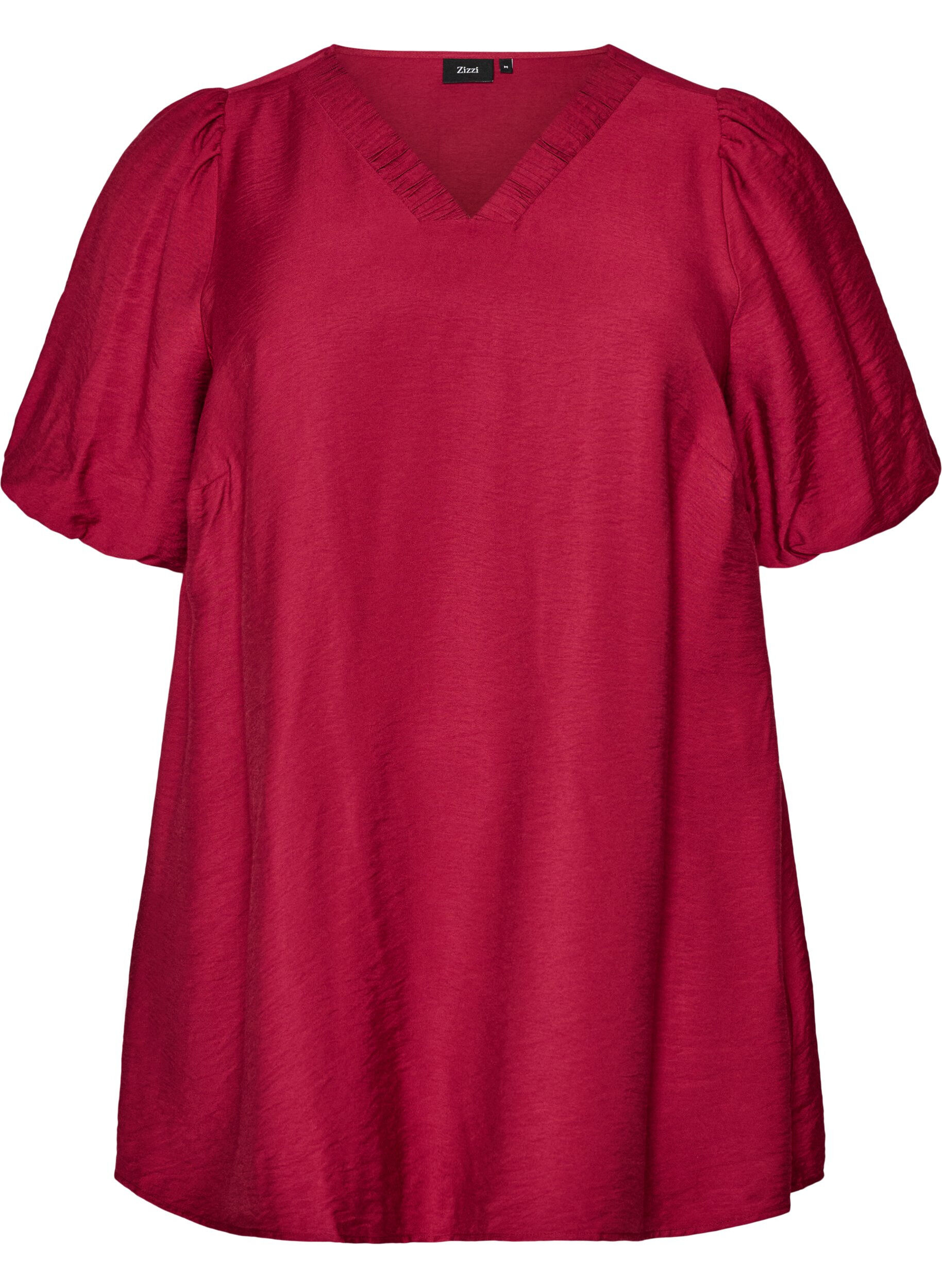 ZizzifashionTunic with balloon sleeves and a V-neck, Red, Packshot image number 0