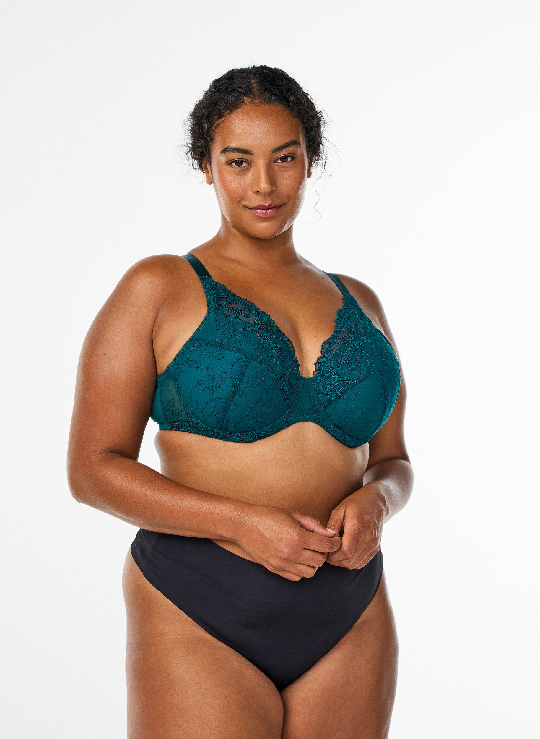 ZizzifashionPadded lace bra with underwire, Green, Model image number 1