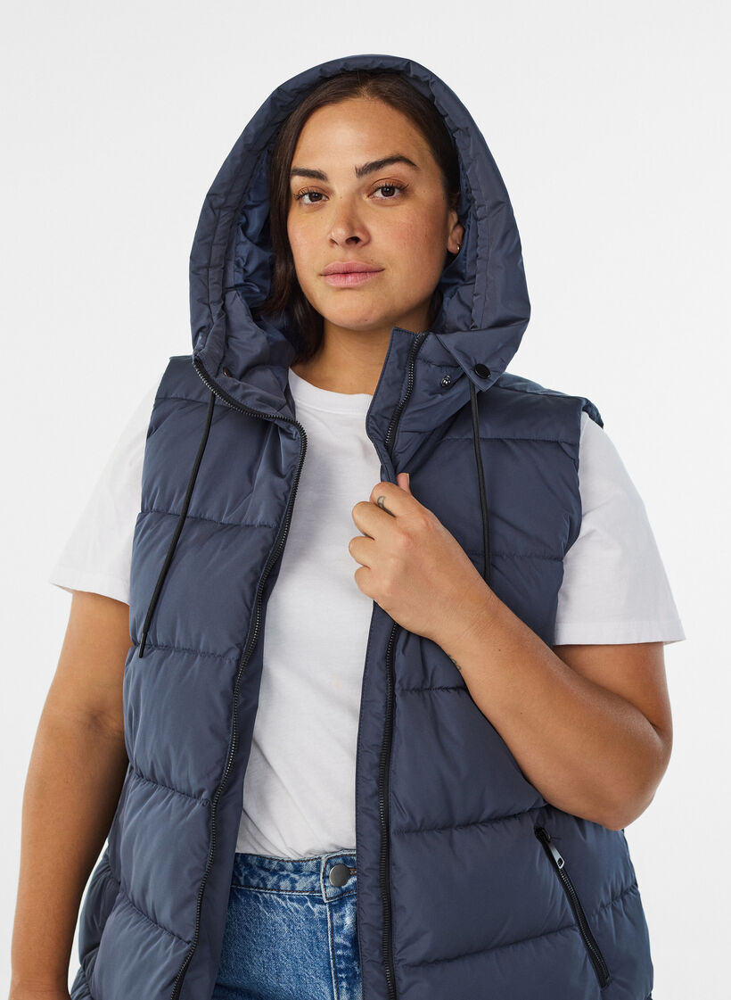 Long vest with hood and pockets, Blue, Model image number 3