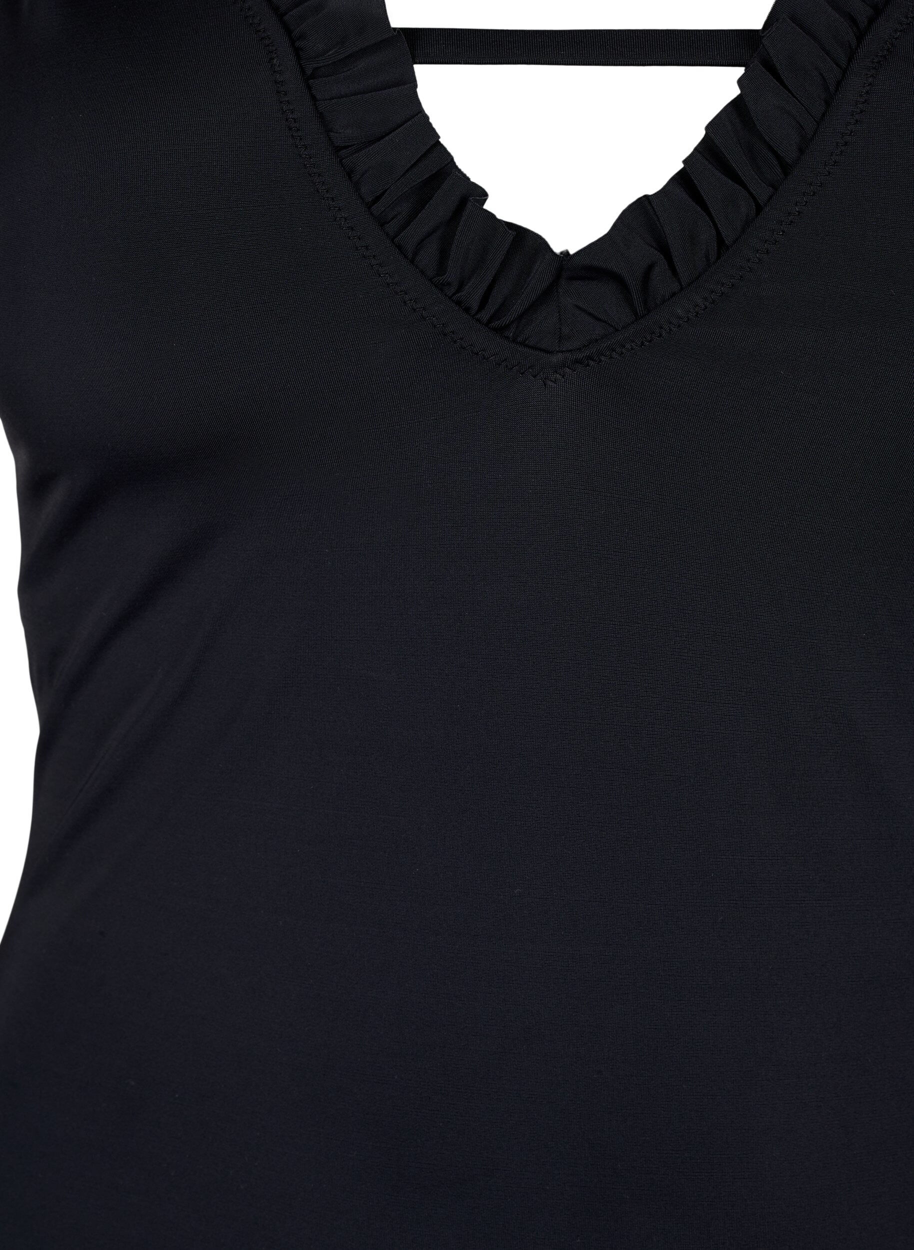 Zizzifashion V-neck swimsuit with ruffles, Black, Packshot image number 2