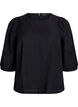 Viscose blend blouse with linen and gathered shoulders, Black, Packshot image number 0
