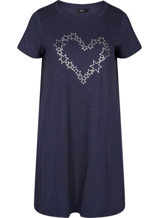 Short-sleeved nightdress in a cotton blend, Night Sky Mélange, Packshot image number 0