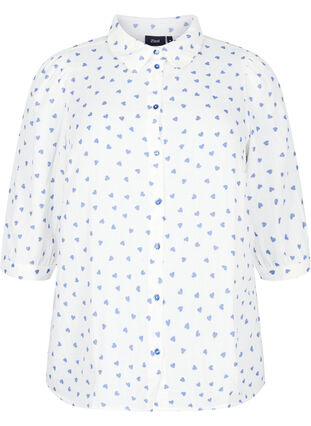 Shirt blouse with 3/4 sleeves, Bright White Heart, Packshot image number 0