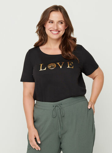Short-sleeved t-shirt with print, Black w. Love, Model image number 0