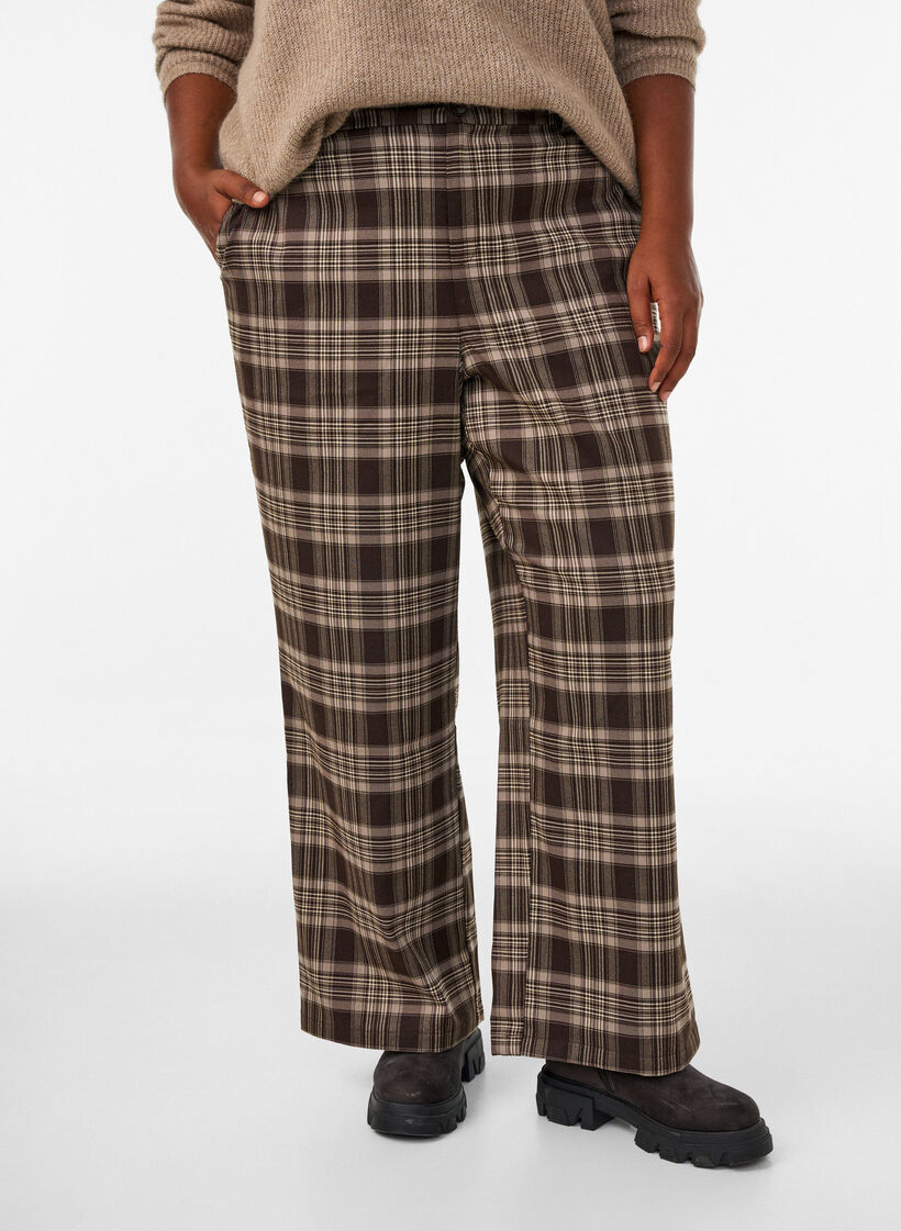 Checked trousers with wide legs, Brown, Model