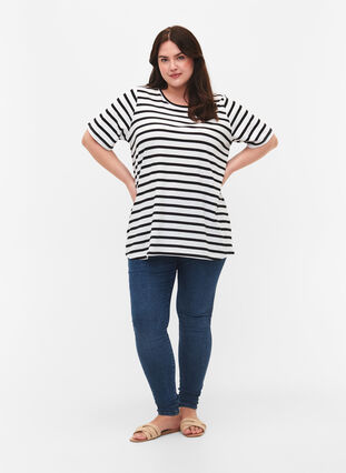 Striped cotton t-shirt, Black Stripes, Model image number 2