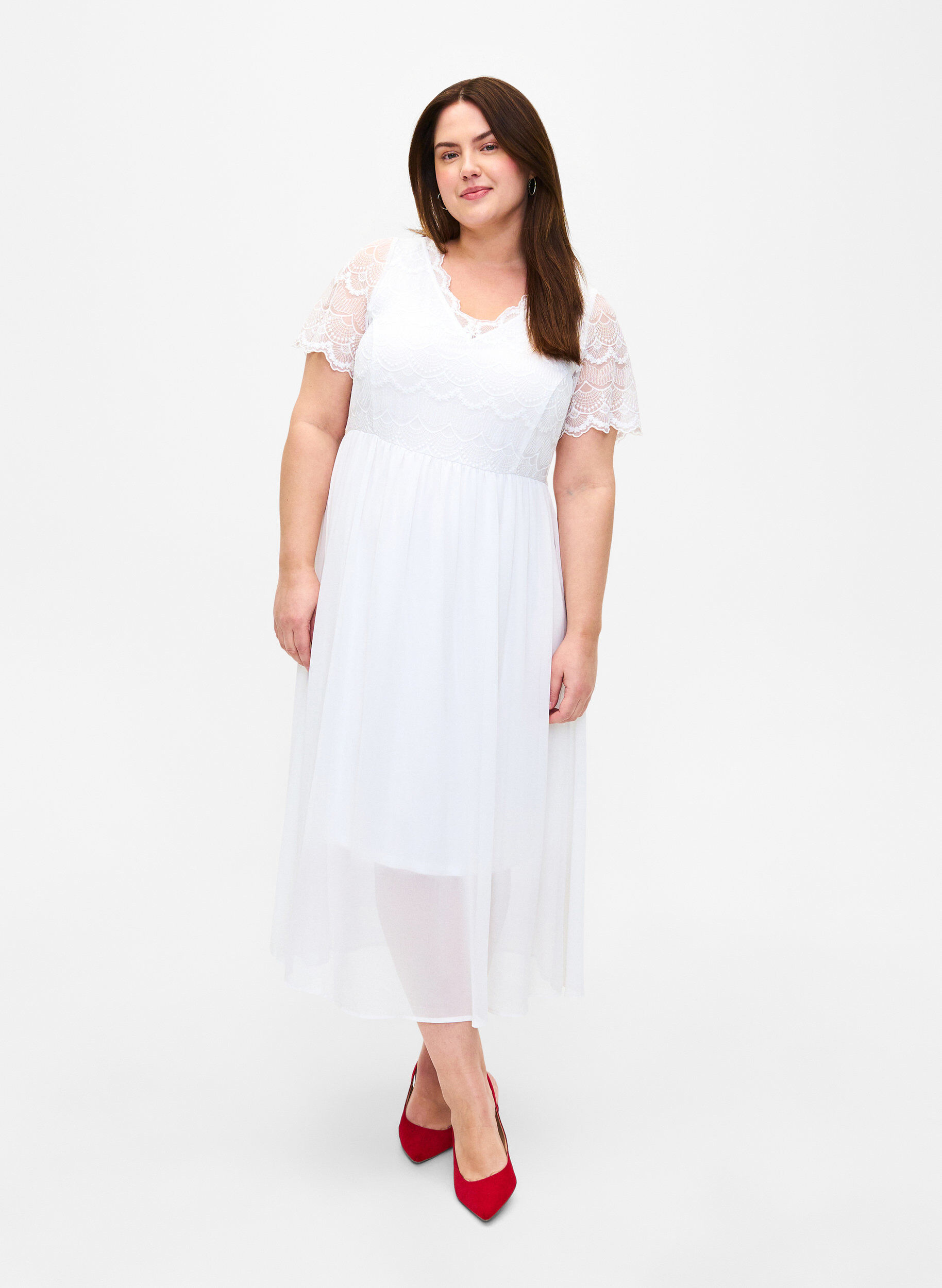 Zizzifashion Party dress with lace and an empire waist, Bright White, Model image number 0