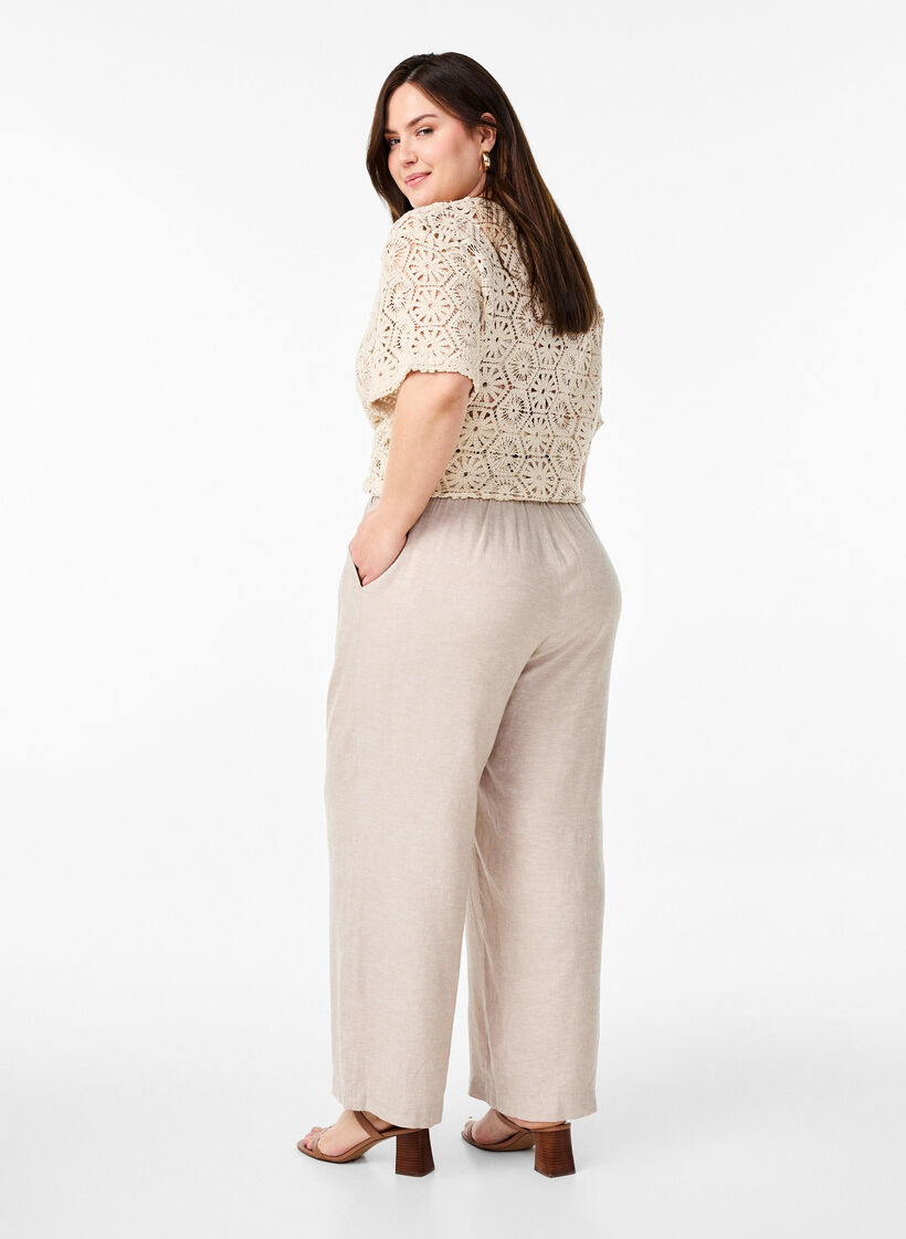 Loose trousers in linen and viscose, Beige, Model image number 1