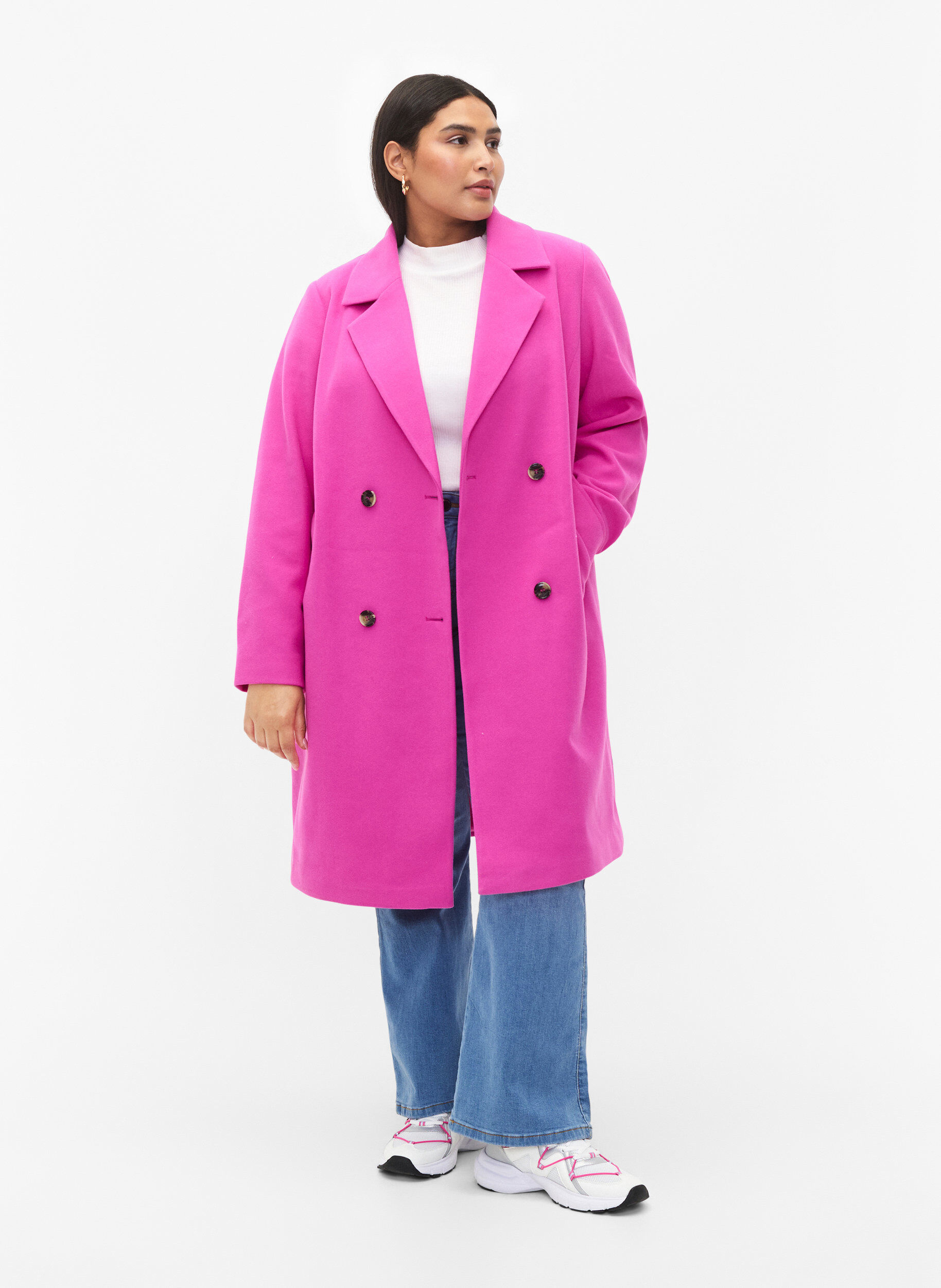 Zizzifashion Coat with double-breasted button closure, Purple Orchid, Model image number 3
