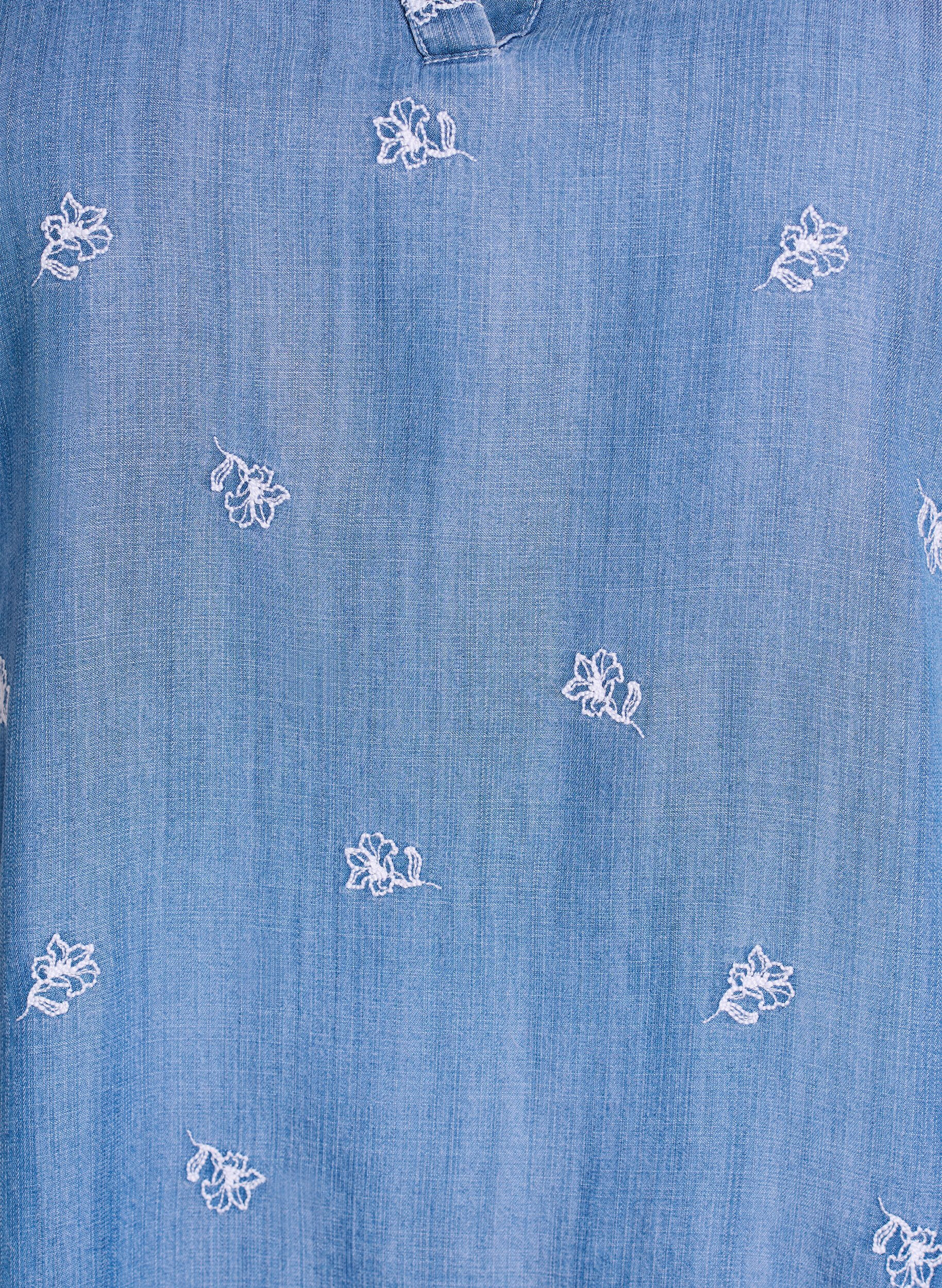 Zizzifashion Lyocell dress with a denim look and embroidered flowers, Light Blue, Packshot image number 2