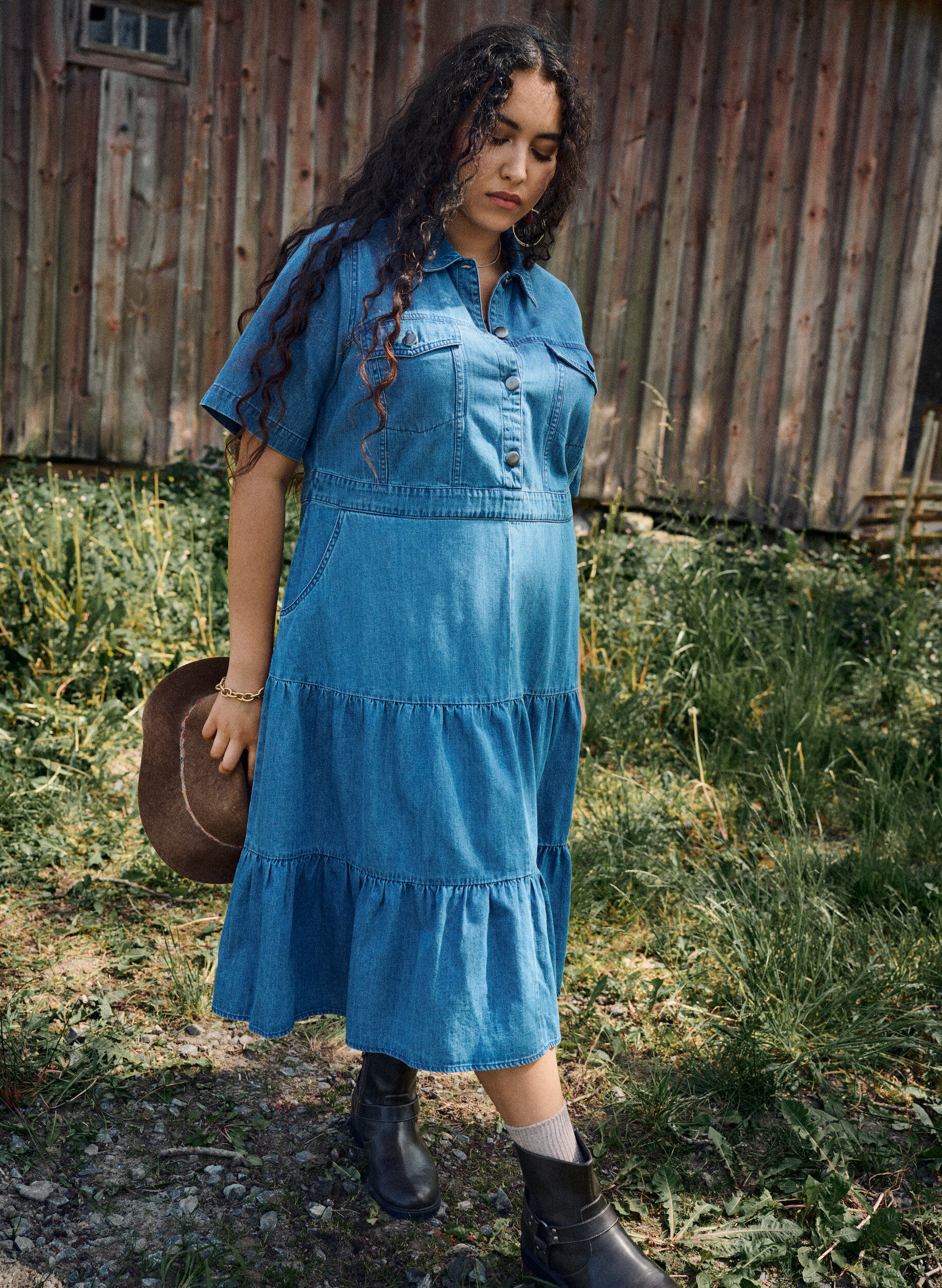 Zizzifashion Midi denim dress with buttons and short sleeves, Blue, Image image number 0