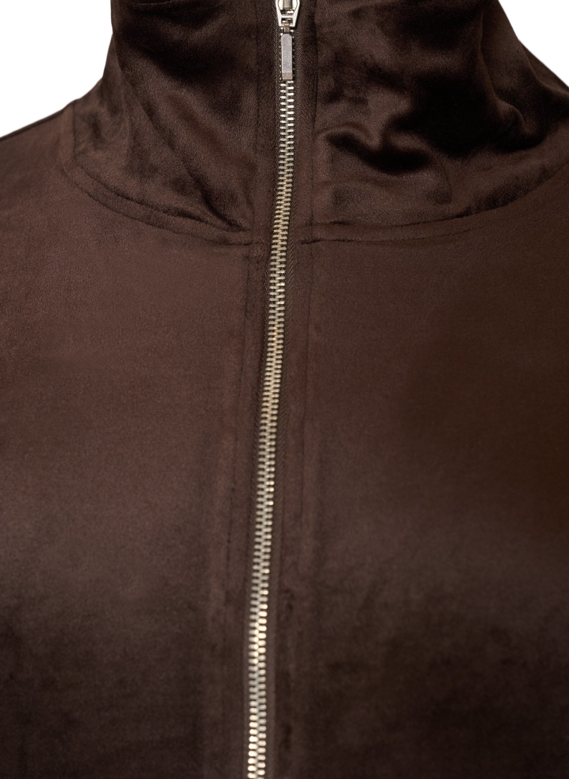 ZizzifashionSoft velour cardigan with a zipper and high collar, Brown, Packshot image number 2