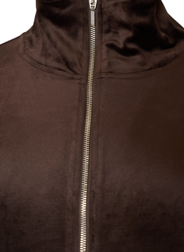 Soft velour cardigan with a zipper and high collar, Brown, Packshot image number 2
