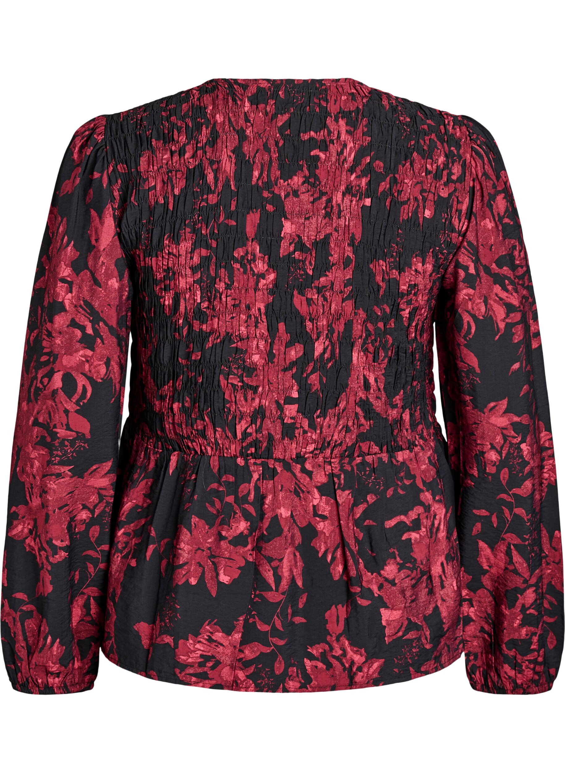 ZizzifashionBlouse with smock and long sleeves, Black, Packshot image number 1
