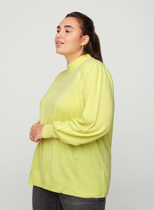 High-necked knitted blouse with balloon sleeves, Daiquiri Green, Model image number 0