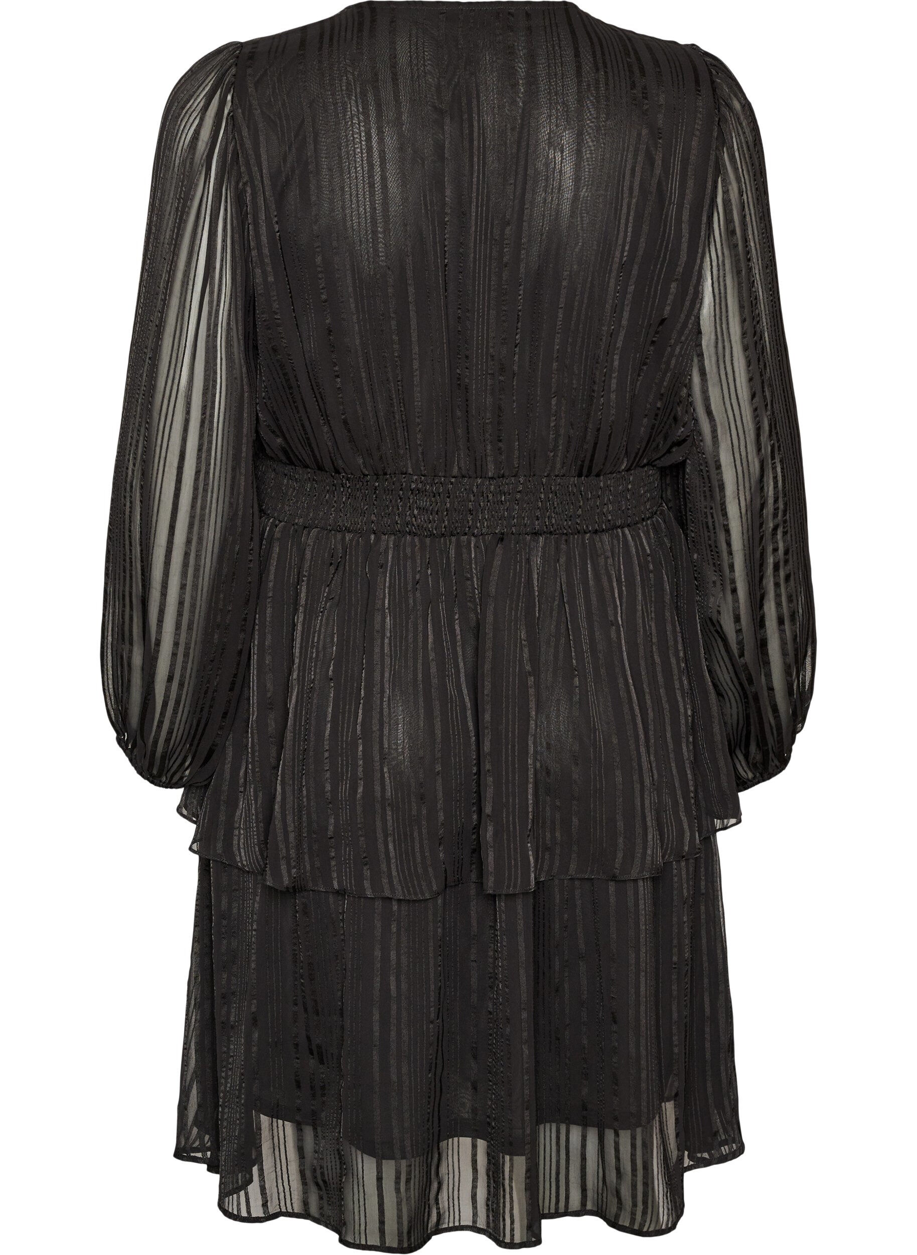 ZizzifashionKnee-length dress with sheer stripes and wrap effect, Black, Packshot image number 1